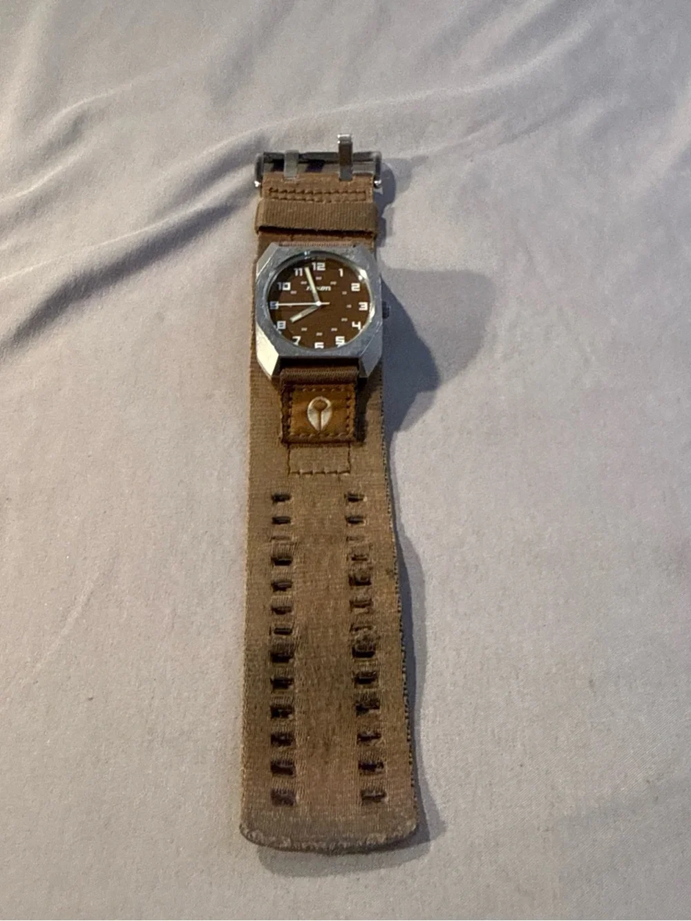 Nixon “The Scout” Military Style Brown Dial Canvas Strap Watch